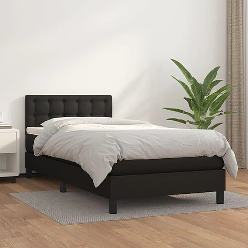 vidaXL Sommier à lattes de lit avec matelas Noir 100x200 cm Similicuir