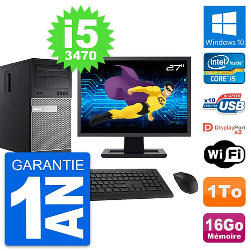 PC Tour Dell 9010 Ecran 27" Intel i5-3470 RAM 16Go Disque 1To Windows 10 Wifi · Occasion