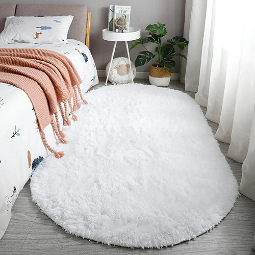 LUUCOZK Tapis à poils longs doux et moelleux pour chambre à coucher et salon - Blanc-80X200cm