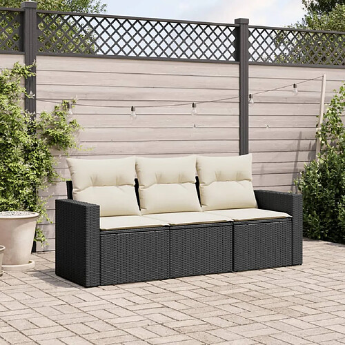 vidaXL Salon de jardin 3 pcs avec coussins noir résine tressée