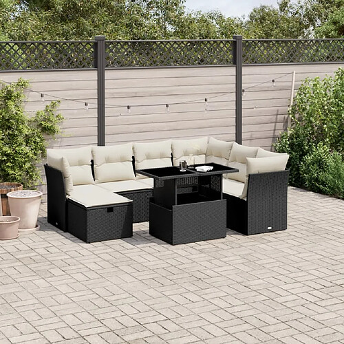 vidaXL Salon de jardin 8 pcs avec coussins noir résine tressée