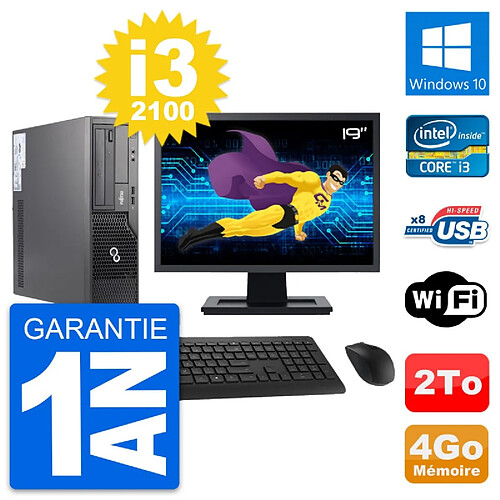 PC Fujitsu E500 DT Ecran 19" Intel i3-2100 RAM 4Go Disque 2To Windows 10 Wifi · Occasion