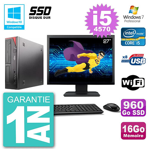 PC Fujitsu Esprimo E520 Ecran 27" i5-4570 RAM 16Go SSD 960Go Graveur DVD Wifi W7 · Occasion