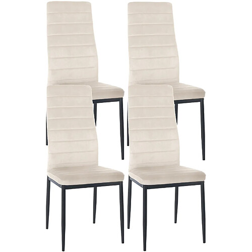 Decoshop26 Lot de 4 chaises de salle à manger design simple en tissu velours avec couture crème cadre en métal noir CDS10402