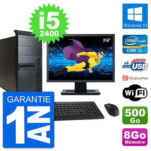 PC Tour Lenovo M91p Ecran 19" Intel i5-2400 RAM 8Go Disque 500Go Windows 10 Wifi · Occasion