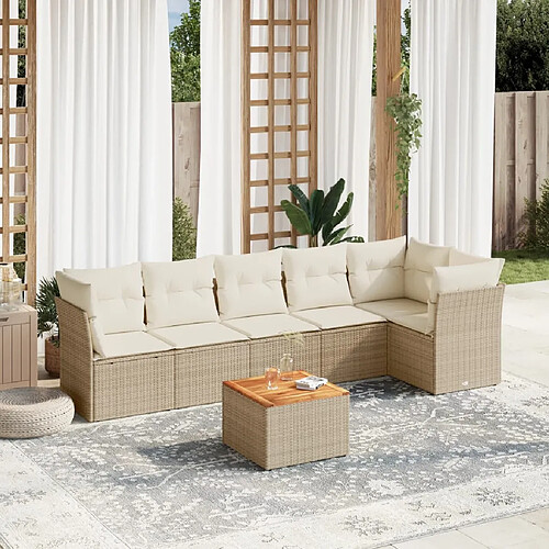 vidaXL Salon de jardin avec coussins 7 pcs beige résine tressée