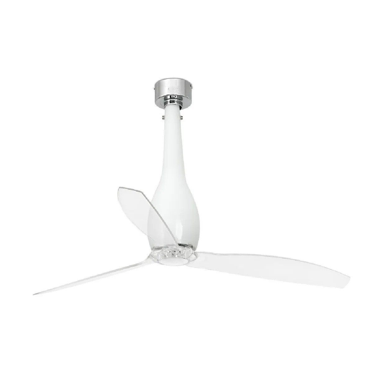 Faro Barcelona Ventilateur de plafond blanc brillant et transparent avec moteur à courant continu intelligent - Télécommande incluse