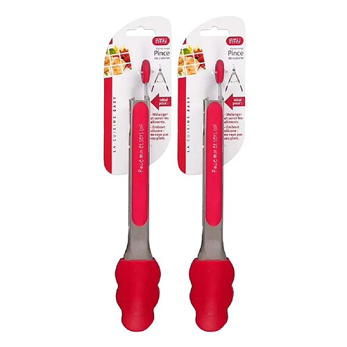 Easy Make Pince de cuisine en silicone coloré (Lot de 2) rouge.