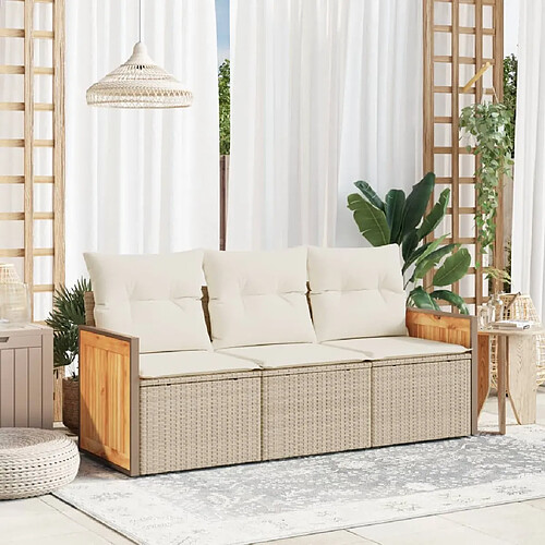 vidaXL Salon de jardin avec coussins 3 pcs beige résine tressée