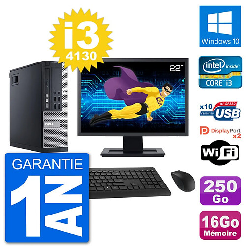 PC Dell 9020 SFF Ecran 22" Intel i3-4130 RAM 16Go Disque 250Go Windows 10 Wifi · Occasion