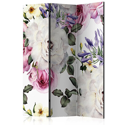 Decoshop26 Paravent 3 volets panneaux cloison séparateur de pièce pliable recto verso Clairière florale 135x172 cm PAR110339