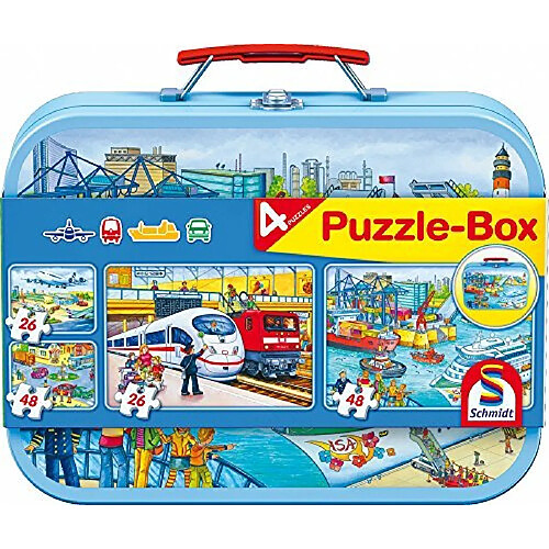 Schmidt Vehicles Tin Childrens Puzzle 2x26/2x48