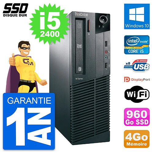 PC Lenovo ThinkCentre M82 SFF Intel i5-2400 RAM 4Go SSD 960Go Windows 10 Wifi · Occasion