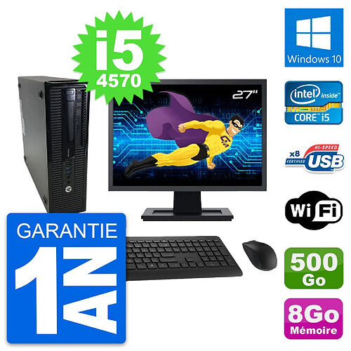 PC HP 400 G1 SFF Ecran 27" Intel i5-4570 RAM 8Go Disque 500Go Windows 10 Wifi · Occasion