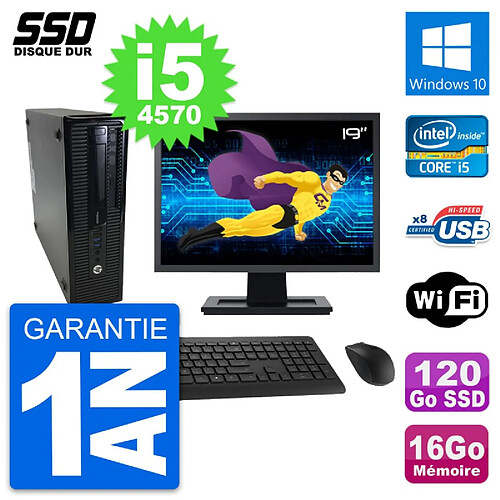 PC HP ProDesk 400 G1 SFF Ecran 19" i5-4570 RAM 16Go SSD 120Go Windows 10 Wifi · Occasion