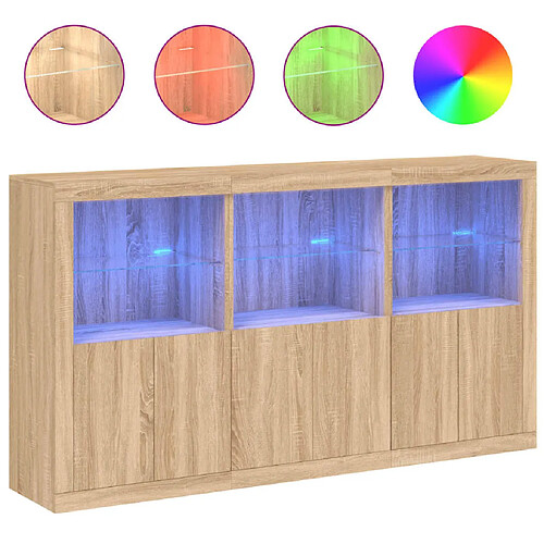 Maison Chic Commode Buffet - Meuble de rangement avec lumières LED chêne sonoma 181,5x37x100 cm -GKD48263