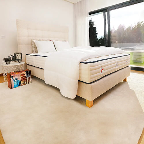 LUXURY LITERIE Ensemble matelas Patriote 140x190 cm + sommier beige ep20cm  + 2 oreillers + couette + Tête de Lit