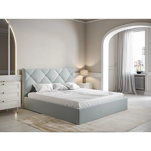 Lit coffre 160 x 200 cm - Velours - Gris clair + Matelas - STARI de Pascal Morabito