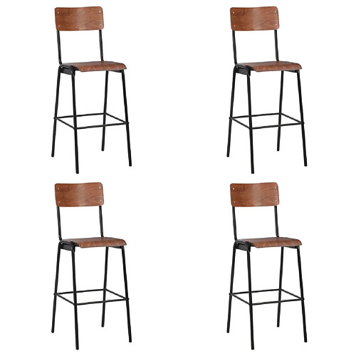 vidaXL Chaises de bar lot de 4 contreplaqué solide et acier