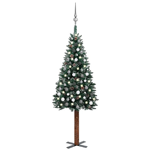 vidaXL Sapin de Noël mince pré-éclairé et boules vert 210 cm