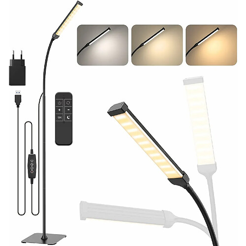 Vendos85 Lampadaire avec Télécommande Flexible à Col de Cygne 120 LED 10W noir