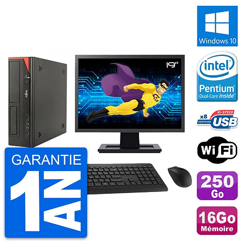 PC Fujitsu E520 DT Ecran 19" Intel G3220 RAM 16Go Disque 250Go Windows 10 Wifi · Occasion