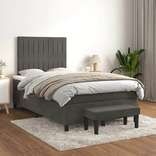 vidaXL Sommier à lattes de lit et matelas Gris foncé 120x200cm Velours