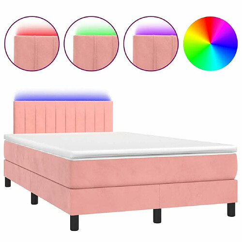 Maison Chic Lit adulte - Lit + matelas + LED,Sommier à lattes de lit et matelas LED rose 120x190 cm velours -GKD32180