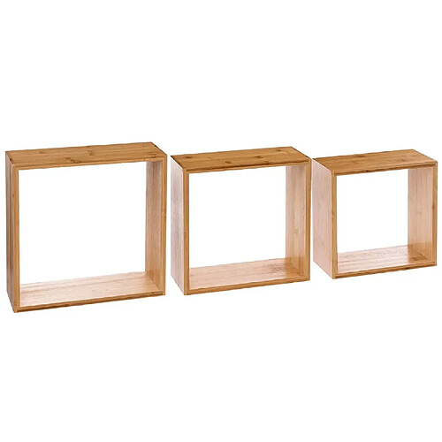 Pegane Lot de 3 étagères murales forme carrée en bambou coloris naturel - Longueur 25/20/15 x Profondeur 9/9/9 x Hauteur 25/20/15 cm