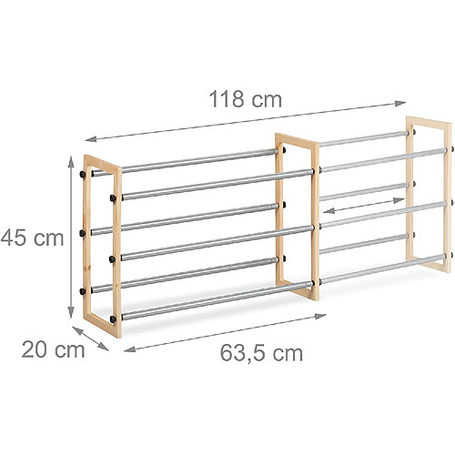 Helloshop26 Étagère meuble ouvert chaussures en bois et fer extensible 13_0001068