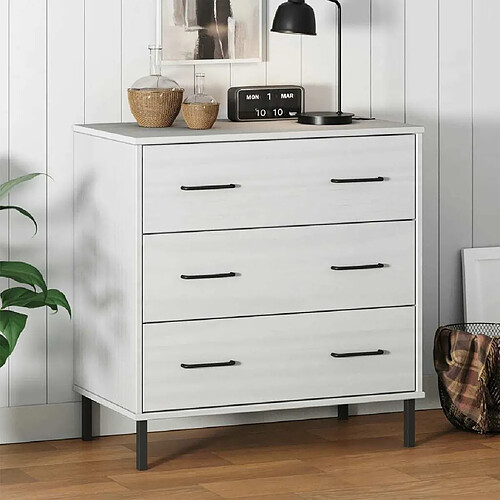 Maison Chic Buffet commode,console avec 3 tiroirs pour rangement Blanc 77x40x79,5 cm Bois massif OSLO -MN20207