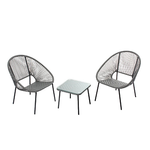 Concept Usine Set de 2 fauteuils + table basse gris foncé ACAPULCO