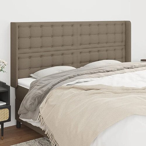 Maison Chic Tête de lit scandinave avec oreilles,meuble de chambre Taupe 163x16x118/128 cm Tissu -MN86260