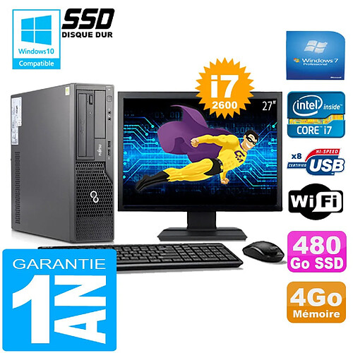 PC Fujitsu Esprimo E500 E85+ SFF I7-2600 4Go Disque 480Go SSD Wifi W7 Ecran 27" · Occasion