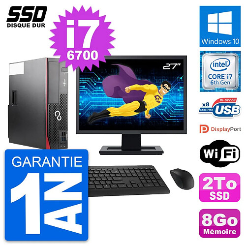 PC Fujitsu D556 DT Ecran 27" Intel Core i7-6700 RAM 8Go SSD 2To Windows 10 Wifi · Occasion