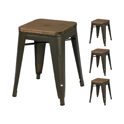 Mes Lot de 4 tabourets 39x39x46 cm en bois et métal gris foncé - GALTON