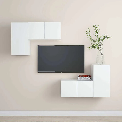 Maison Chic Ensemble de meubles TV 4 pcs | Banc TV Moderne pour salon | Meuble de Rangement - Blanc Aggloméré -MN10987