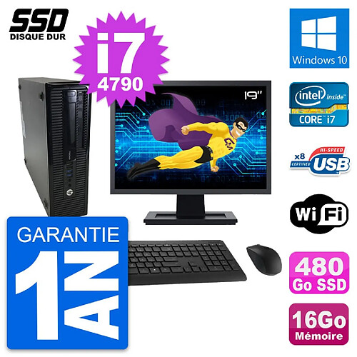 PC HP ProDesk 400 G1 SFF Ecran 19" i7-4790 RAM 16Go SSD 480Go Windows 10 Wifi · Occasion