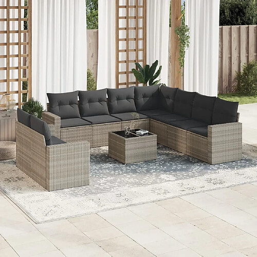 vidaXL Salon de jardin avec coussins 10 pcs gris clair résine tressée