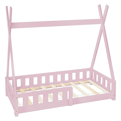 ML-Design Lit tipi d'enfants rose en bois avec protection antichutes tente de jeu 140x70cm