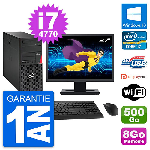 PC Tour Fujitsu P720 Ecran 27" Core i7-4770 RAM 8Go Disque 500Go Windows 10 Wifi · Occasion