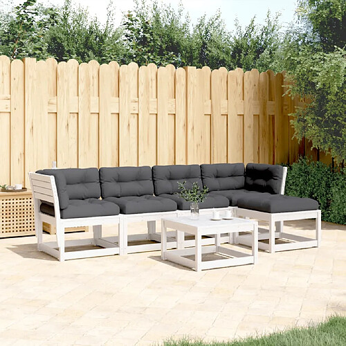 vidaXL Salon de jardin 5 pcs avec coussins blanc bois massif de pin