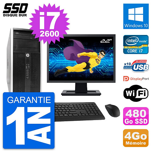 PC Tour HP 6300 CMT Ecran 22" Intel i7-2600 RAM 4Go SSD 480Go Windows 10 Wifi · Occasion