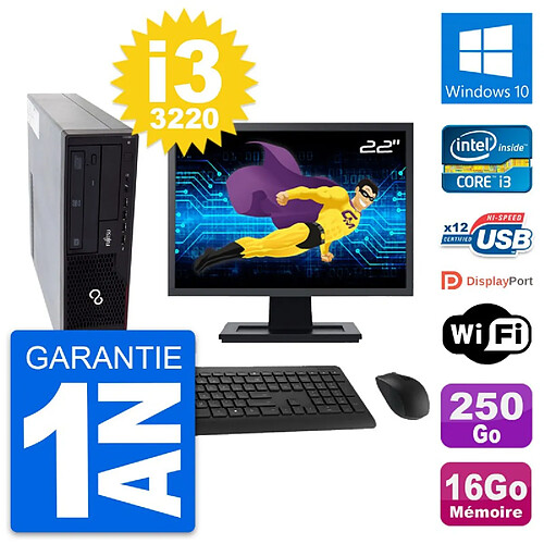 PC Fujitsu E910 DT Ecran 22" Intel i3-3220 RAM 16Go Disque 250Go Windows 10 Wifi · Occasion