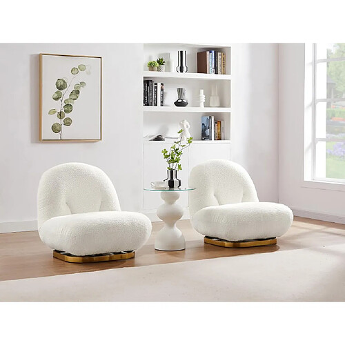 Vente-Unique Fauteuil pivotant en tissu bouclette blanc LODOSA