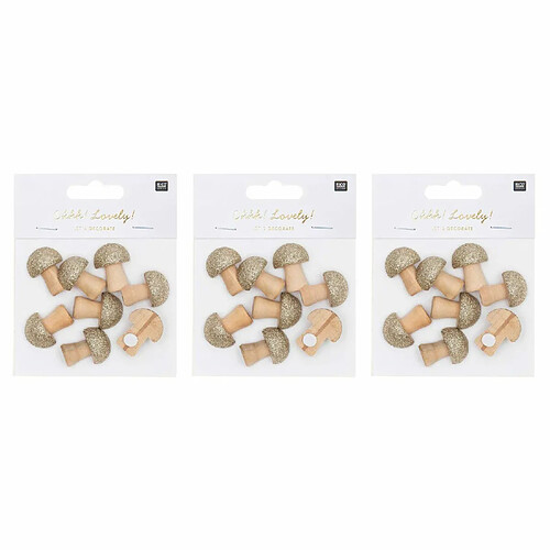 Rico 24 autocollants en bois champignons pailletés 3 x 2,3 cm