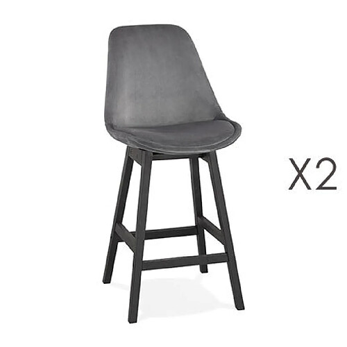 Mes Lot de 2 chaises de bar H66 cm en tissu gris pieds noirs - ELO