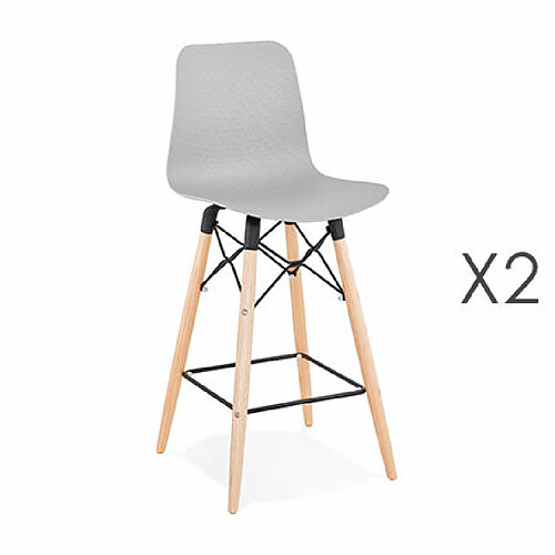 Mes Lot de 2 chaises de bar H69 cm grises et pieds naturels - YAREN