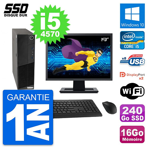 PC Lenovo M83 SFF Ecran 19" Intel i5-4570 RAM 16Go SSD 240Go Windows 10 Wifi · Occasion