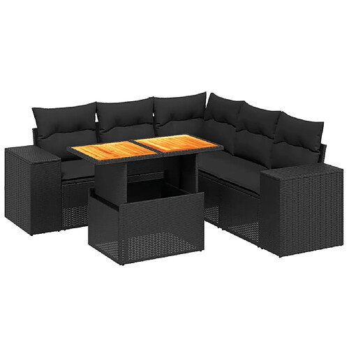 Maison Chic Ensemble Tables et chaises d'extérieur 6pcs avec coussins,Salon de jardin noir résine tressée -GKD905320